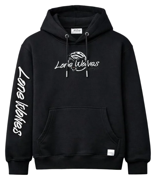 Black LONE WOLF embroidered Hoodie
